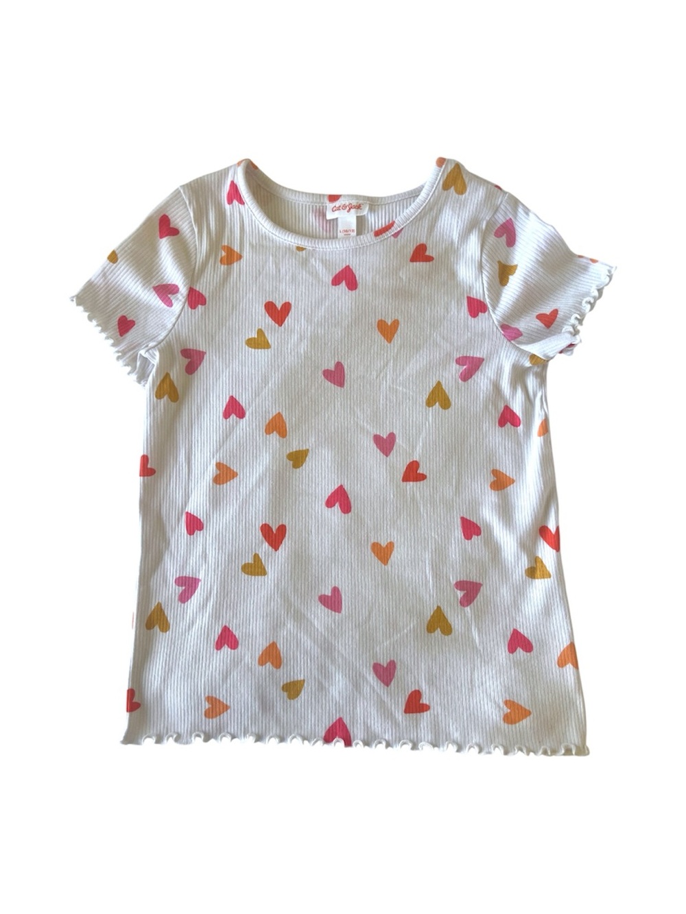 Cat & Jack White Ribbed Tee with Pink, Orange & Yellow Hearts